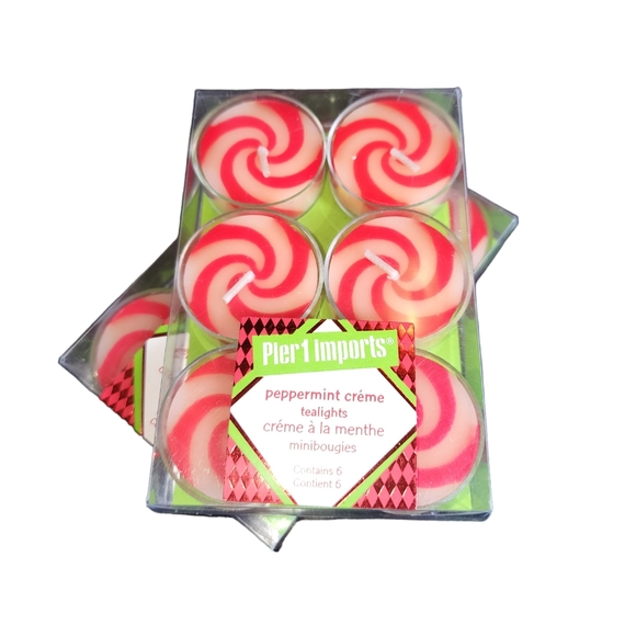 Pier 1 Imports 2 Boxes of 6 Red & White Swirl Peppermint Creme Tealight Candles - Picture 1 of 5